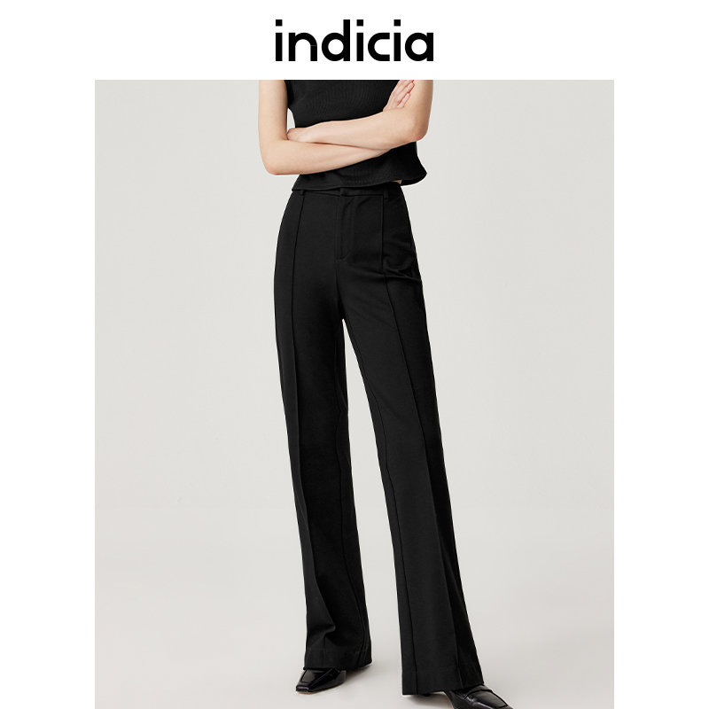 indicia 微喇休闲裤高腰修身黑色长裤子春秋季标记女装5C309KZ458