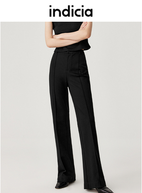 indicia 微喇休闲裤高腰修身黑色长裤子春秋季标记女装5C309KZ458