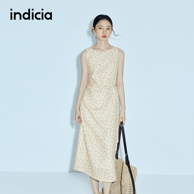 indicia标记商场同款2026夏季新款女装米白波点连衣裙L2B6LQ090