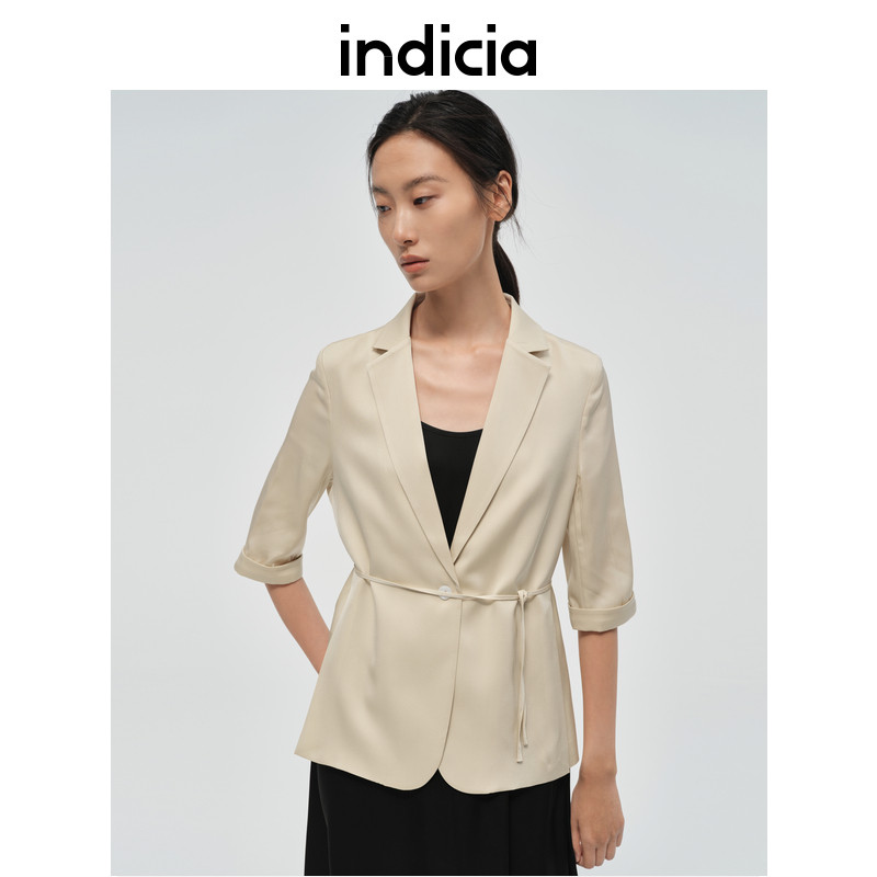 indicia标记商场夏款卡其色桑蚕丝真丝西装外套6B405XZ275C-1