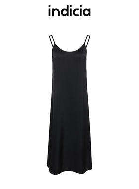 indicia标记商场同款夏款醋纤连衣裙黑色吊带裙6B406LQ346C
