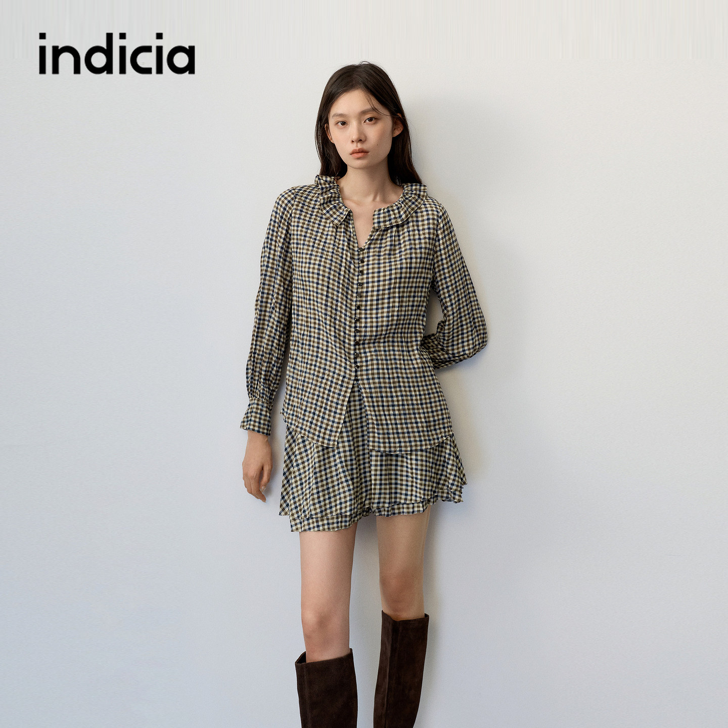 indicia标记商场同款2026秋季新款女装两件套格纹格子时尚套装