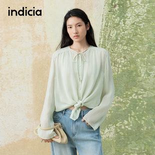 indicia标记商场同款2026夏季新款女装薄荷绿浅绿色薄款衬衫上衣
