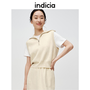 indicia标记春季新款小翻领针织马甲背心外套时尚女装6A401BX026N