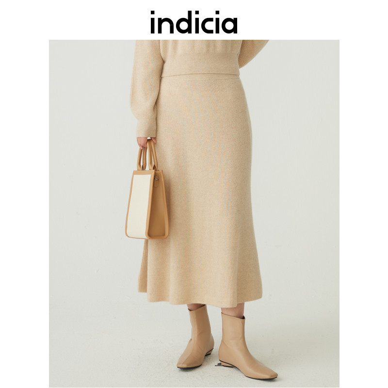 indicia 山羊绒针织半身裙高腰秋冬季商场同款标记时尚女装