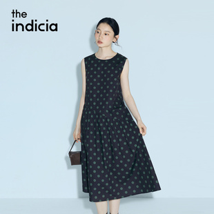 indicia标记商场同款2026夏季新款女装连衣裙黑色纯棉波点长裙子