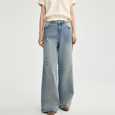 indicia标记25秋新款水洗做旧破洞设计时尚牛仔裤女长裤L2C5NK132