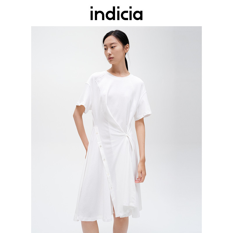 indicia标记白色纯棉连衣裙休闲简约夏季商场同款女装6B406LQ390N