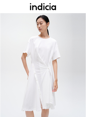 indicia标记白色纯棉连衣裙休闲简约夏季商场同款女装6B406LQ390N