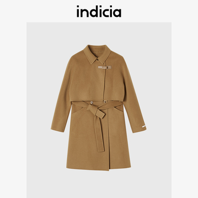 indicia羊毛双面呢毛呢大衣女装