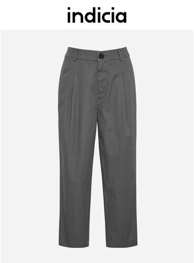 indicia标记纯棉休闲裤灰色直筒裤子夏季商场同款女装5B305KZ171