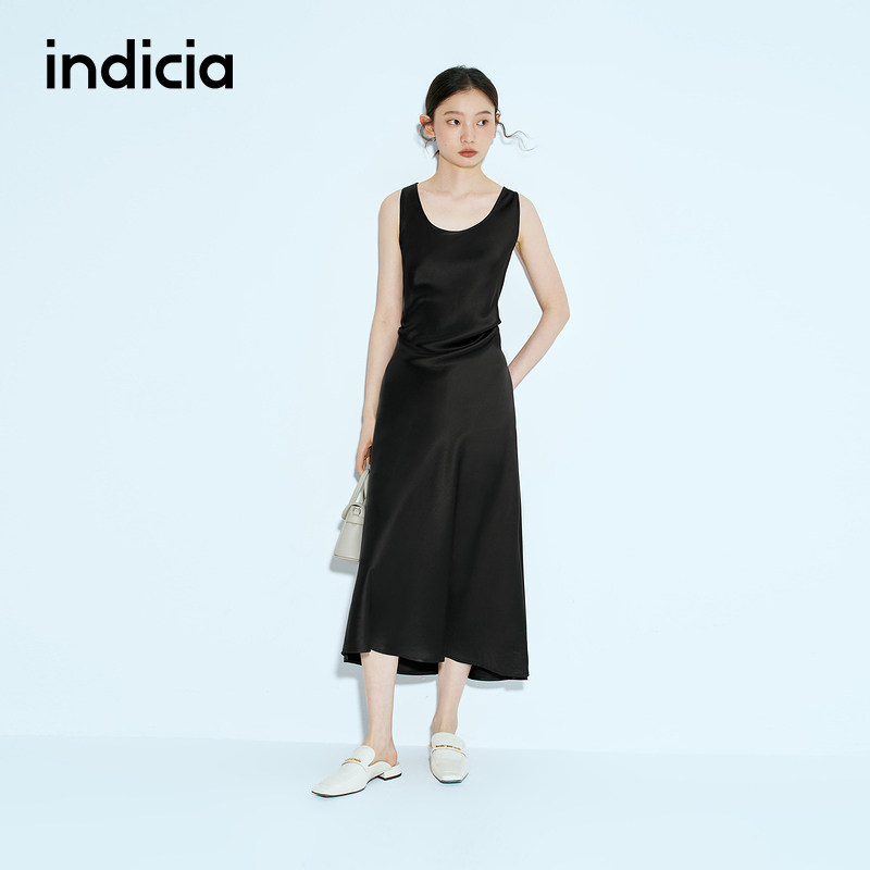 indicia标记商场同款25夏新款柔顺醋酸简约百搭连衣裙F2B5LQ149C