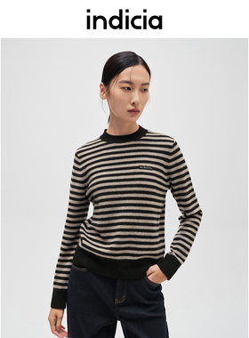 indicia标记羊绒羊毛条纹针织衫柔软毛衣秋冬时尚女装 F2D4MS794N