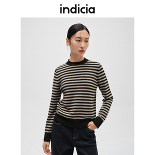 indicia标记羊绒羊毛条纹针织衫柔软毛衣秋冬时尚女装 F2D4MS794N
