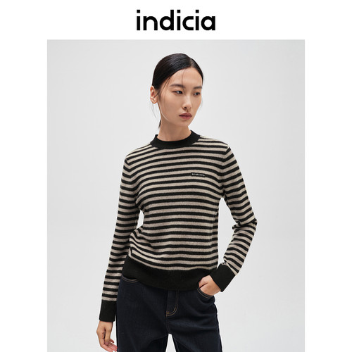 indicia标记羊绒羊毛条纹针织衫柔软毛衣秋冬时尚女装 F2D4MS794N