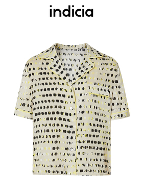 indicia 桑蚕丝真丝衬衫波点短袖衬衣时尚上衣标记女装5B304CS254