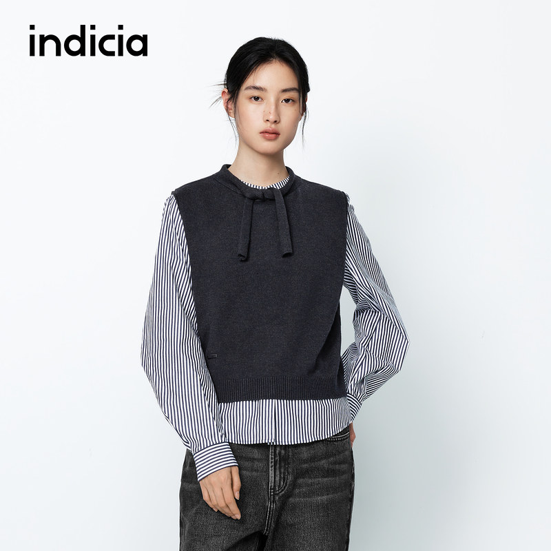 indicia标记商场同款春秋款女装韩版条纹衬衫两件套F2A5SY025N