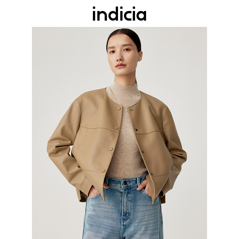 indicia 绵羊皮皮衣外套女短款上衣春秋季新款商场同款标记女装