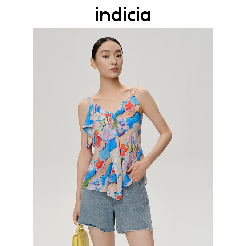 indicia桑蚕丝印花背心吊带无袖外穿夏季商场同款标记女装
