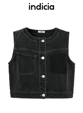 indicia标记商场复古牛仔马夹短外套韩版无袖马甲女F2C4MJ475F