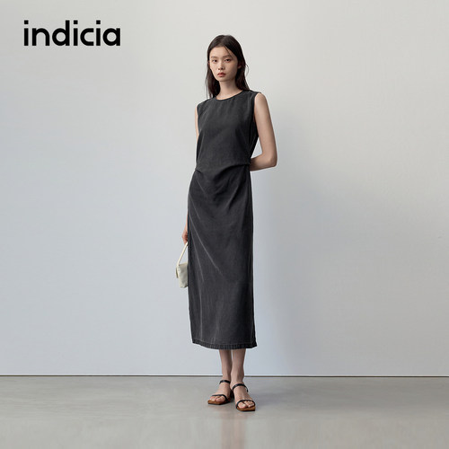 indicia标记商场同款2026夏季新款女装灰色莱赛尔纤维连衣裙女