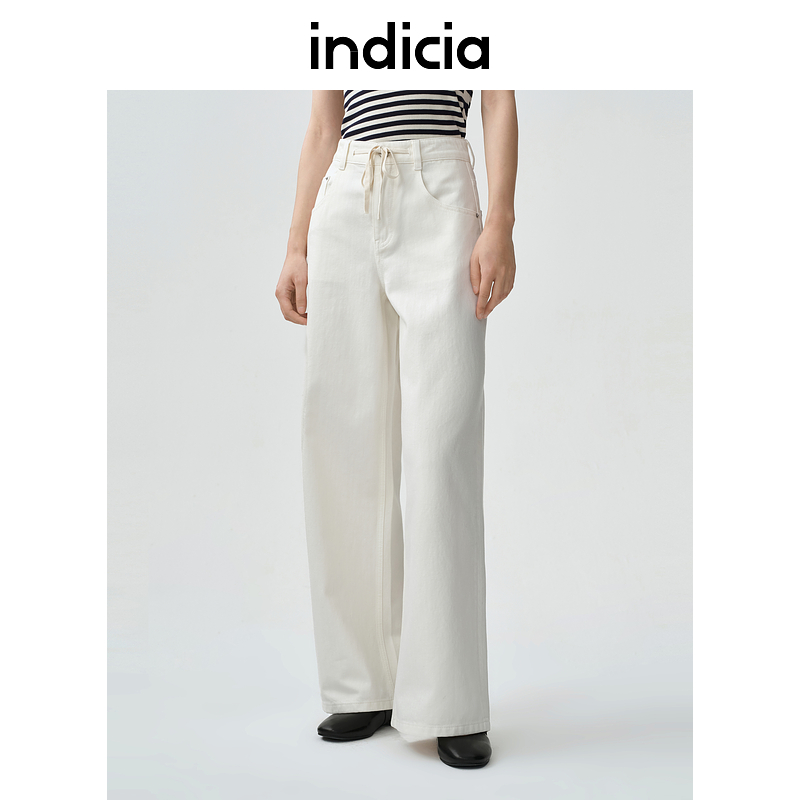 indicia标记商场同款25夏新款极简宽松直筒白色牛仔裤F2B5NK152F