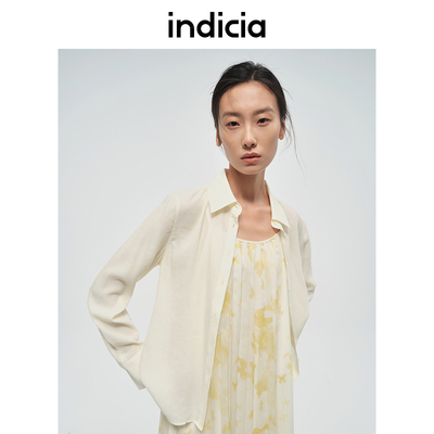 indicia标记米黄色冰丝衬衫长袖气质开衫上衣夏款女装C6B406CS114