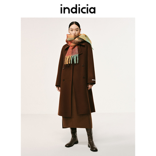 indicia 双面羊绒羊毛大衣系带腰带毛呢外套女冬季 时尚 标记女装