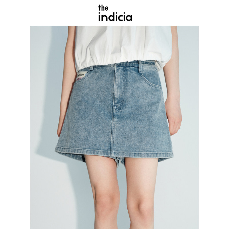 indicia 浅蓝牛仔裤短裤女直筒裤子棉薄款夏季新款时尚标记女装