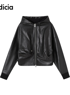indicia标记商场同款连帽短款韩系复古小个子皮衣夹克F2D4PY762C
