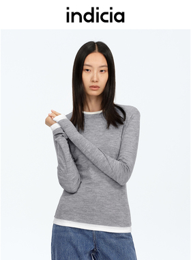 indicia标记商场同款25春新款拼色双层领假两件打底衫F2A5ZZ041F