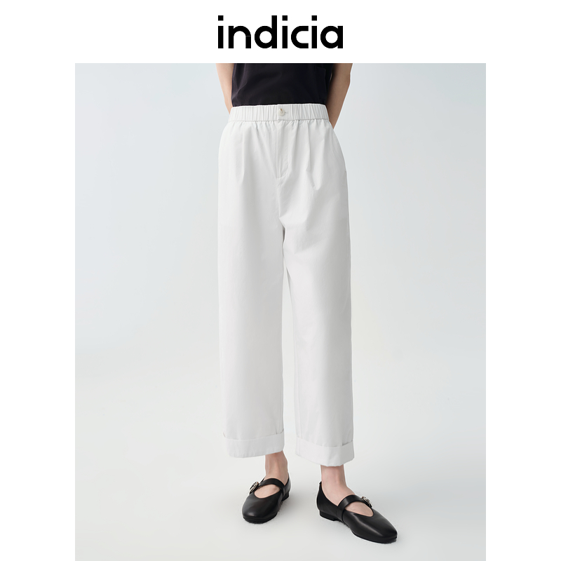 indicia标记商场同款25夏新款纯棉白色休闲直筒裤极简F2B5KZ169N