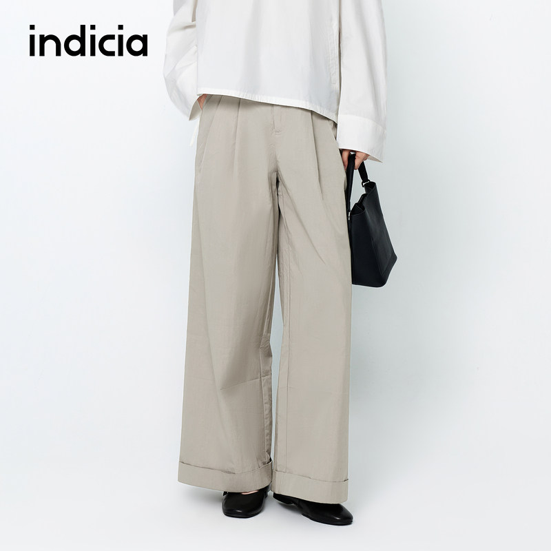 indicia标记商场同款春秋款女装宽松休闲裤高腰卷边F2A5KZ050N