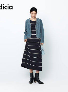 indicia标记25秋新款无袖针织藏青条纹连衣裙女打底裙子L2C5LQ150