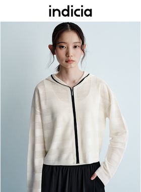 indicia标记25春夏新款连帽轻薄拉链开衫拼接简约罩衫 L2B5KS041