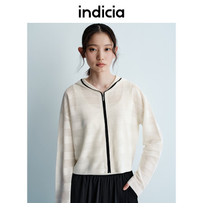 indicia标记25春夏新款连帽轻薄拉链开衫拼接简约罩衫 L2B5KS041