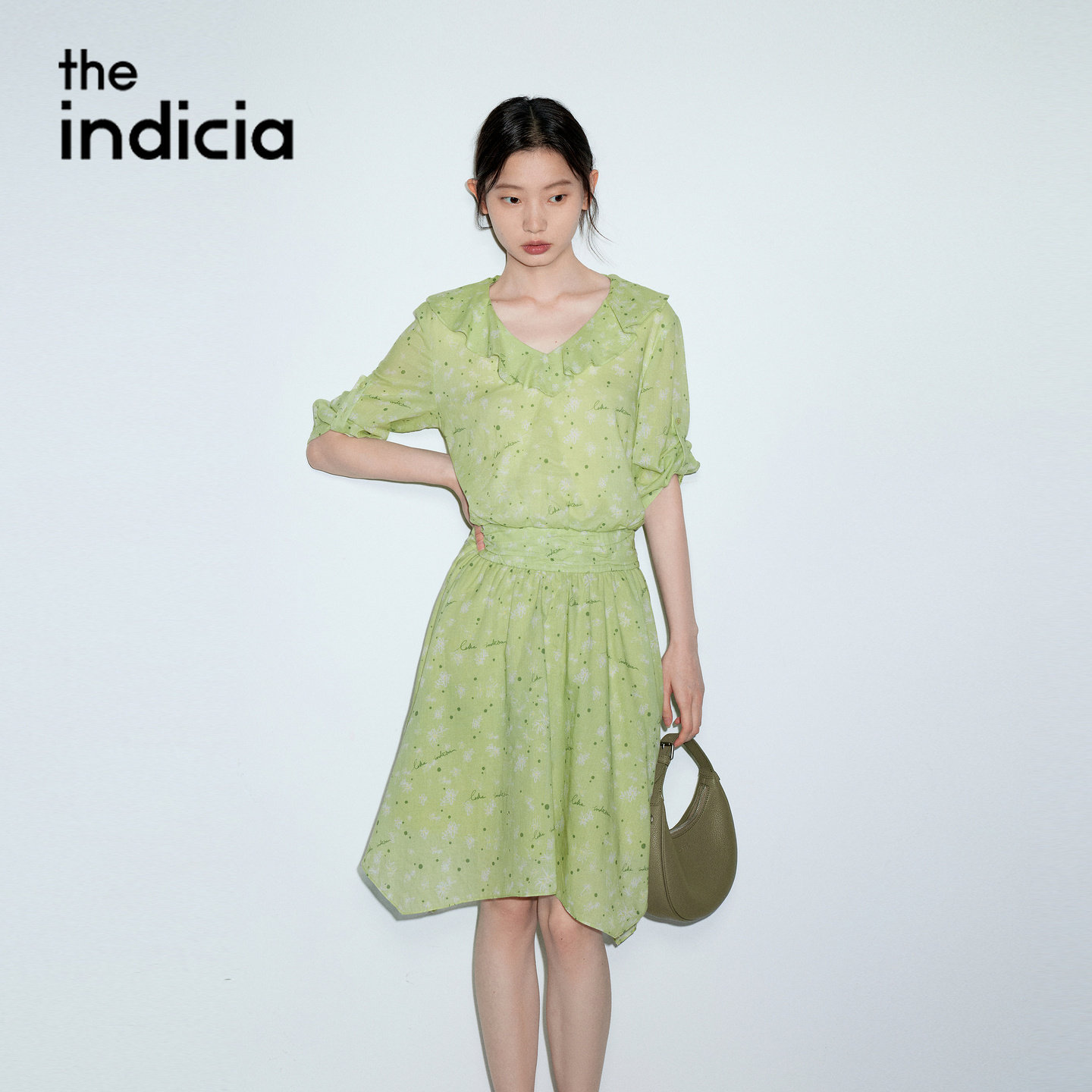 indicia标记商场同款2026夏季女装棉绿色碎花连衣裙女L2B6LQ174