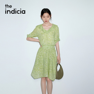 indicia标记商场同款2026夏季女装棉绿色碎花连衣裙女L2B6LQ174