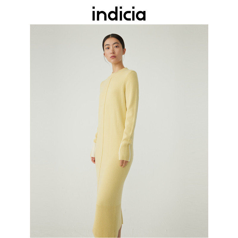 indicia 绵羊毛针织连衣裙时尚纯色长裙子秋冬季商场同款标记女装