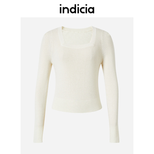 indicia方领羊毛衫女针织衫毛衣上衣春秋商场同款标记女装