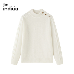 indicia 女白色毛衣半高领长袖 羊毛100%针织衫 上衣秋冬季 标记女装