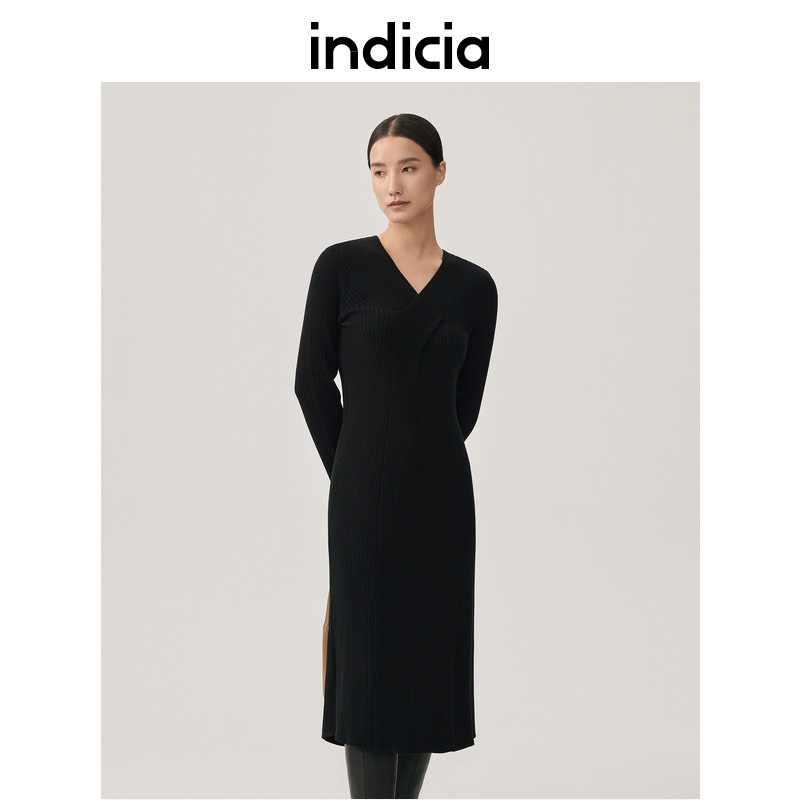 indicia 优雅小黑裙针织打底连衣裙女秋冬季商场同款标记女装