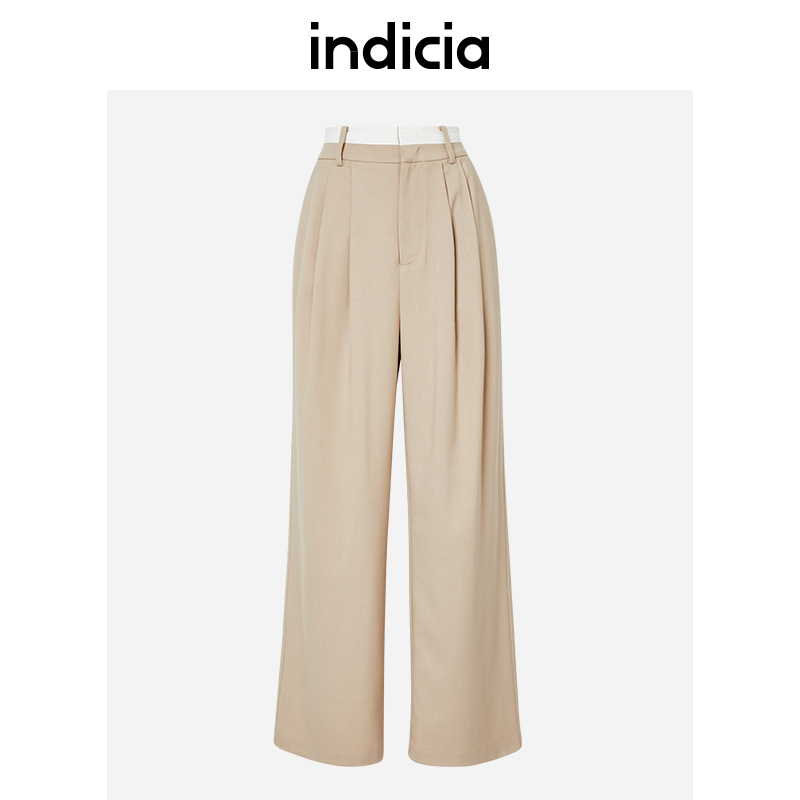 indicia驼色直筒休闲裤女春秋季商场同款标记女装5A301KZ027
