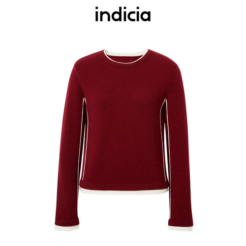 indicia标记商场羊绒毛衣红色羊毛针织衫秋冬女装F2D4MS820C