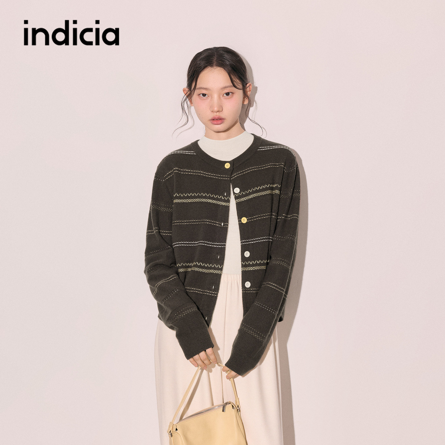 indicia标记商场同款羊毛针织衫条纹开衫2026秋冬女装L2D6KS330Y