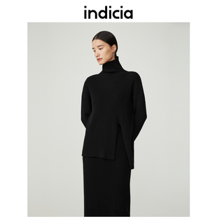 indicia 绵羊毛高领针织衫毛衣女黑色打底衫冬季商场同款标记女装