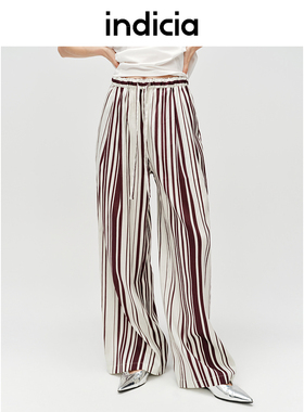 indicia标记商场同款女装夏款亚麻天丝条纹宽松长裤子6B405KZ287F