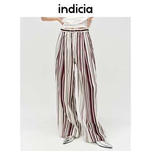 indicia标记商场同款女装夏款亚麻天丝条纹宽松长裤子6B405KZ287F