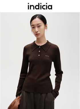 indicia标记商场同款翻领针织衫修身上衣秋冬季女装F2C4SY441F