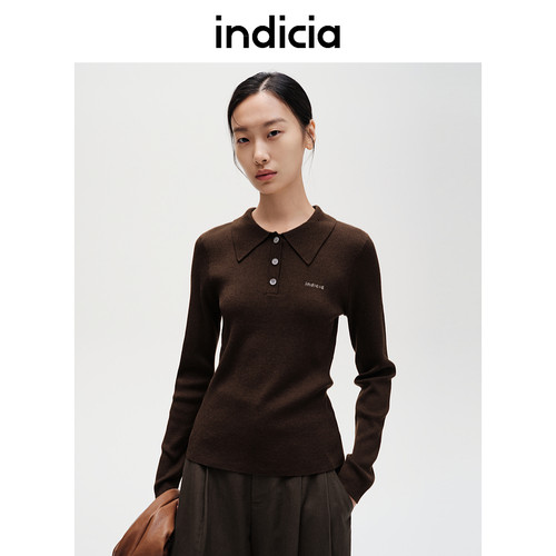 indicia标记商场同款翻领针织衫修身上衣秋冬季女装F2C4SY441F